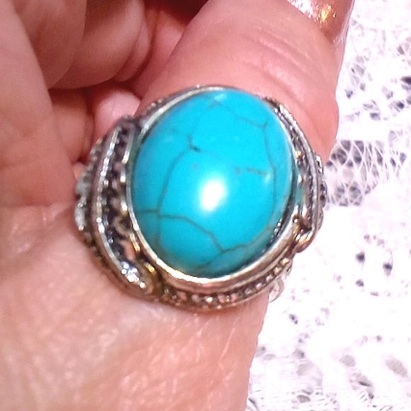 Turquoise Ring Other - Large Veined Turquoise & Pewter Ring! Size 10